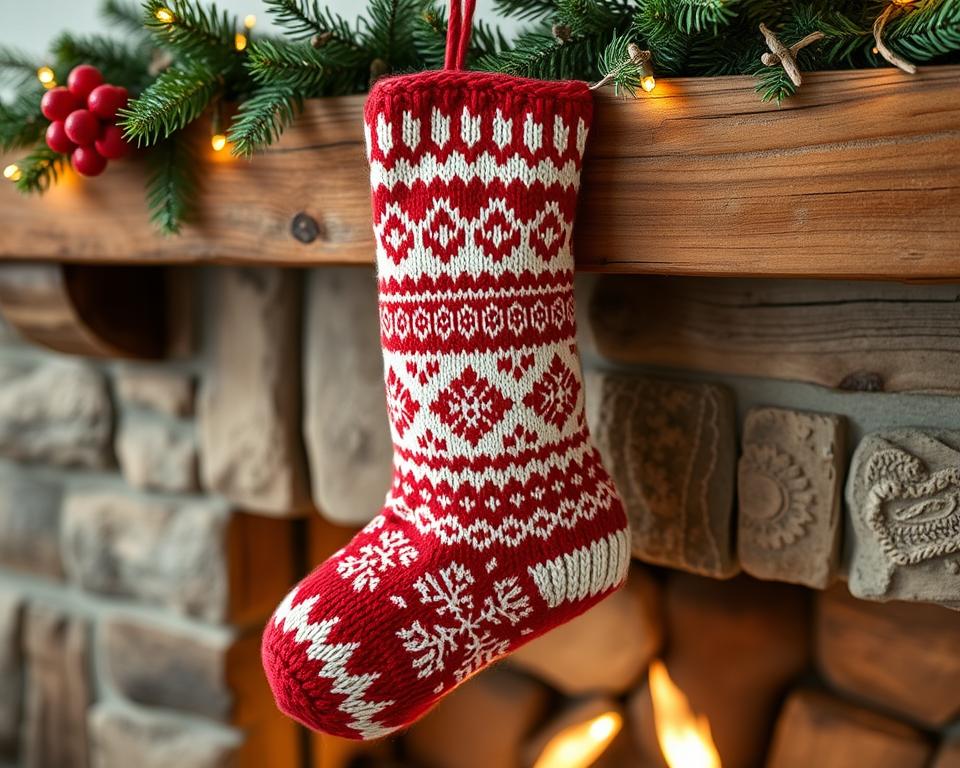 Nordic Knit Christmas Stocking with traditional Scandinavian pattern